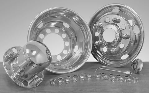 22.5" x 8.25" Over Lug Design Simulator Set Hub Pilot Wheel 10 Lugs, 5 Hand Holes - chromewheelsimulators.com